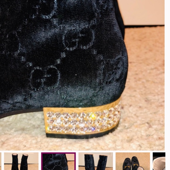 Authentic  Gucci Horsebit GG Velvet Crystal Ankle Boot - Picture 7 of 15